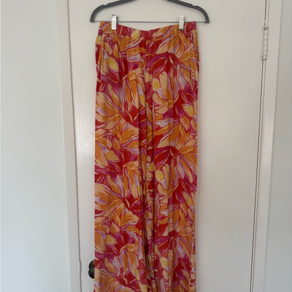Z Supply Red and Pink Leaf Print Pants